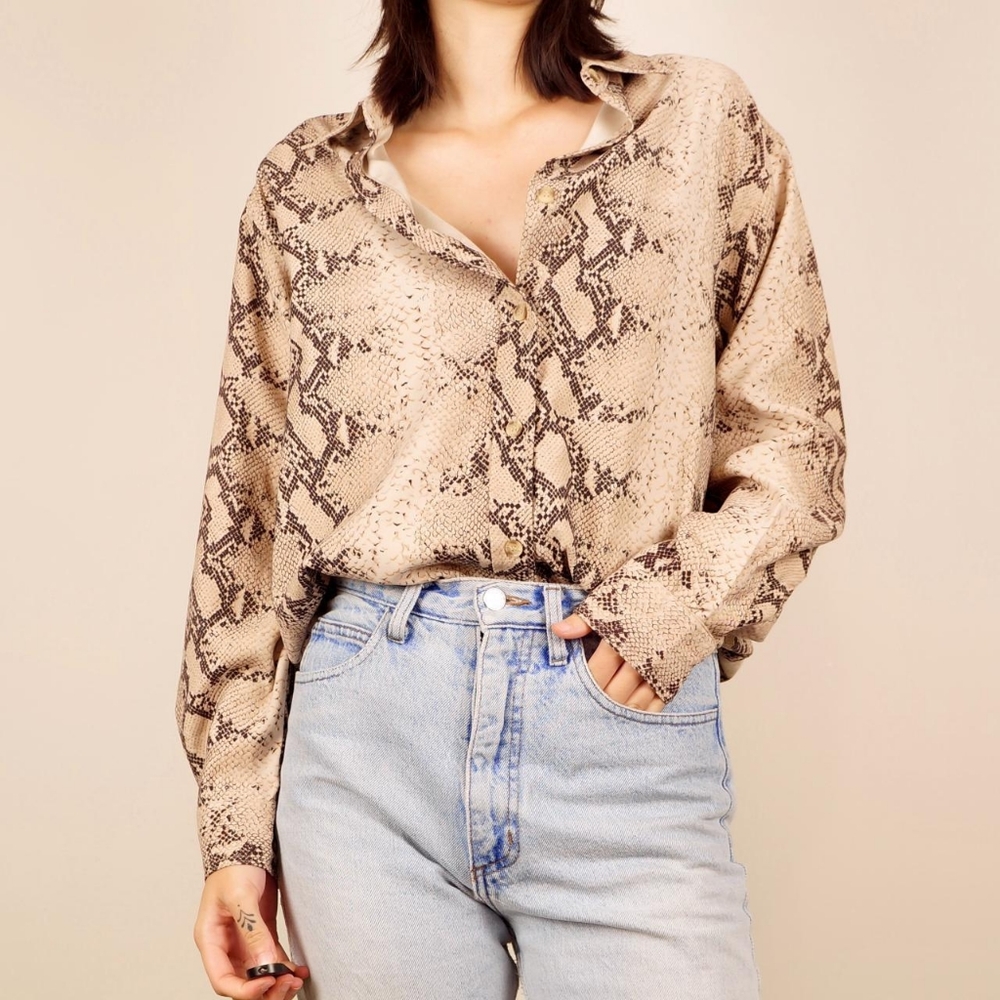 Tan snakeskin print shirt